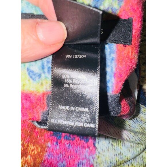 Ali Miles Multicolor Abstract Print 3/4 Sleeve Knit Top S Artsy Casual Money - Picture 7 of 8